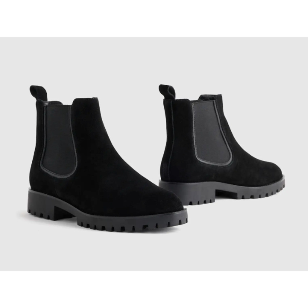 New! Quince Women's Italian Suede Lug Sole Chelsea Boot Black Sz 7 MSRP $130